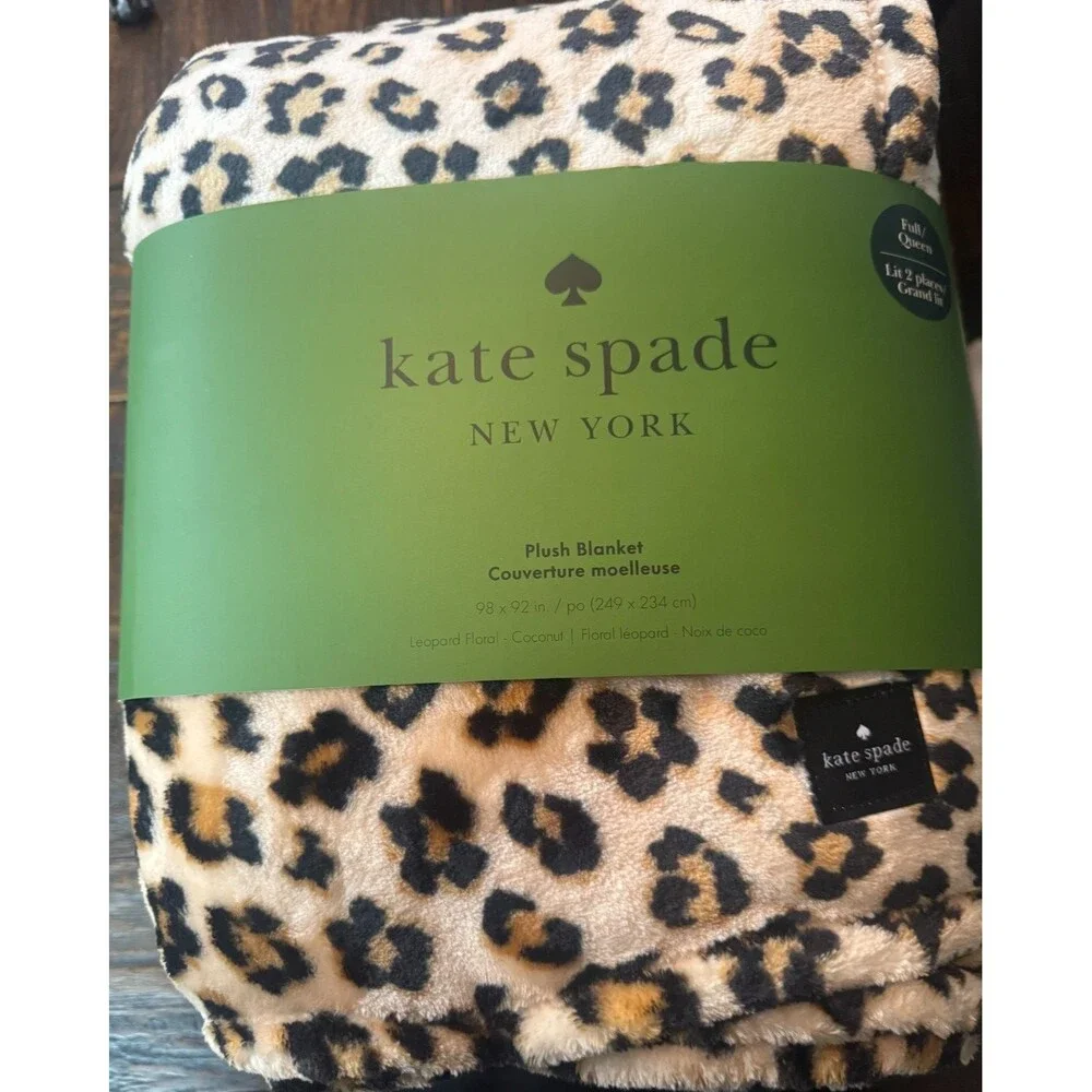 NEW Kate Spade Leopard Plush Fleece Blanket Full Queen 98x92 Cheetah Print NWT